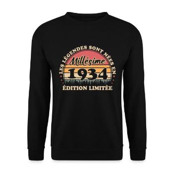 Millésime 1934 Vintage Anniversaire Rétro 1934 - Sweat-shirt Unisexe - noir - Devant - Alina (178cm) & Michal (187cm)