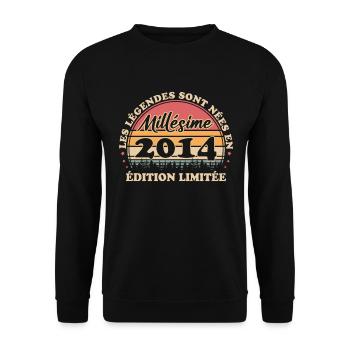 Millésime 2014 Vintage Anniversaire Rétro 2014 - Sweat-shirt Unisexe - noir - Devant - Alina (178cm) & Michal (187cm)