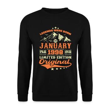 Légendaire Depuis Janvier 1998 Vintage Rétro 1998 - Sweat-shirt Unisexe - noir - Devant - Alina (178cm) & Michal (187cm)
