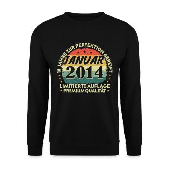 Janvier 2014 Vintage Cadeau Anniversaire 10 Ans - Sweat-shirt Unisexe - noir - Devant - Alina (178cm) & Michal (187cm)