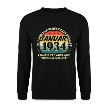January 1934 Vintage Gift Birthday 90 Years - Unisex Sweatshirt - black - Front - Alina (178cm) & Michal (187cm)