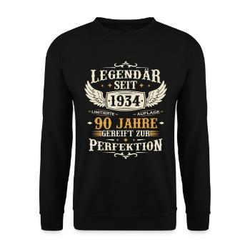 Legendär seit 1934 Jahrgang 90 Jahre Geburtstag - Unisex Pullover - Schwarz - Vorne - Alina (178cm) & Michal (187cm)