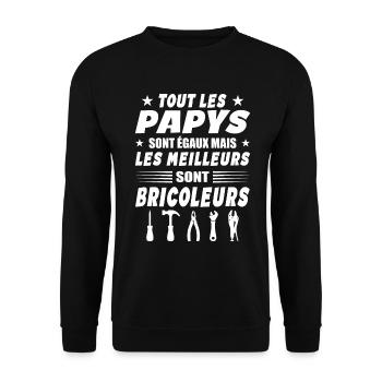Les Papys Sont égaux Les Meilleurs Sont Bricoleurs - Sweat-shirt Unisexe - noir - Devant - Alina (178cm) & Michal (187cm)