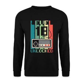 Level 18 freigeschaltet - Unisex Pullover - Schwarz - Vorne - Alina (178cm) & Michal (187cm)