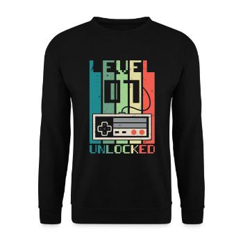 Level 7 freigeschaltet - Unisex Pullover - Schwarz - Vorne - Alina (178cm) & Michal (187cm)
