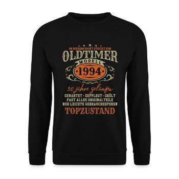 30. Geburtstag Oldtimer 1994 - Unisex Pullover - Schwarz - Vorne - Alina (178cm) & Michal (187cm)