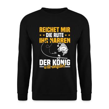 Reichet mir die rute ihr der könig will angeln! - Unisex Pullover - Schwarz - Vorne - Alina (178cm) & Michal (187cm)