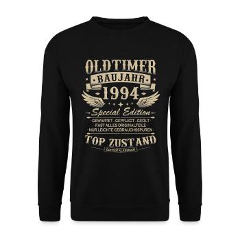 Oldtimer Baujahr 1994 Jahrgang Geburtstag Geschenk - Unisex Pullover - Schwarz - Vorne - Alina (178cm) & Michal (187cm)