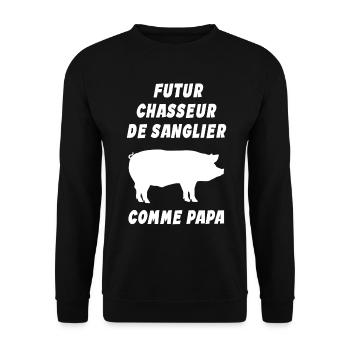 Enfant - Futur Chasseur de Sanglier Comme Papa - Sweat-shirt Unisexe - noir - Devant - Alina (178cm) & Michal (187cm)