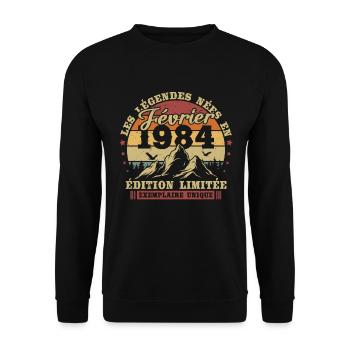Vintage février 1984 rétro cadeau d anniversaire - Sweat-shirt Unisexe - noir - Devant - Alina (178cm) & Michal (187cm)