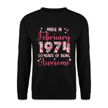 Février 1974 Cadeau Anniversaire 50 Ans Pour Femme - Sweat-shirt Unisexe - noir - Devant - Alina (178cm) & Michal (187cm)