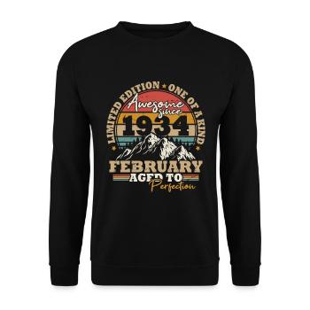 Februar 1934 Jahrgang 90 Jahre Geburtstagsgeschenk - Unisex Pullover - Schwarz - Vorne - Alina (178cm) & Michal (187cm)