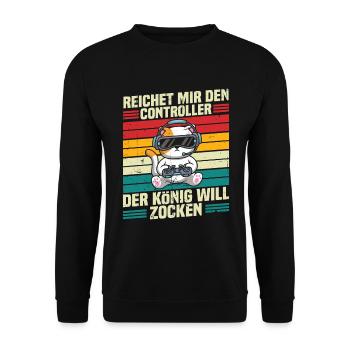 Reichet mir den controller der könig will zocken - Unisex Pullover - Schwarz - Vorne - Alina (178cm) & Michal (187cm)