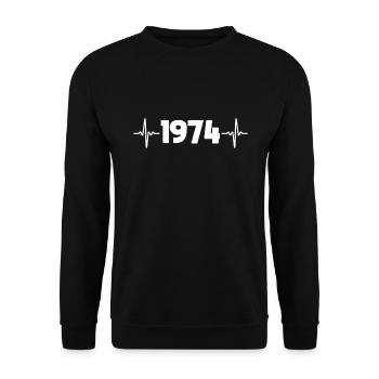 Birthday 1974 Heartbeat Born 1974 - Unisex Sweatshirt - black - Front - Alina (178cm) & Michal (187cm)