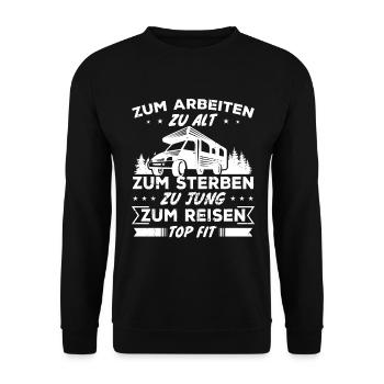 Zum reisen topfit - Geschenk Reisende - Unisex Pullover - Schwarz - Vorne - Alina (178cm) & Michal (187cm)