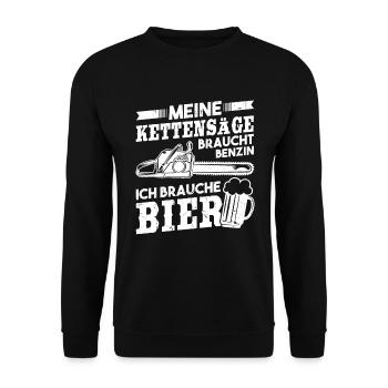 Meine Kettensäge braucht Benzin ich brauche Bier - Unisex Pullover - Schwarz - Vorne - Alina (178cm) & Michal (187cm)