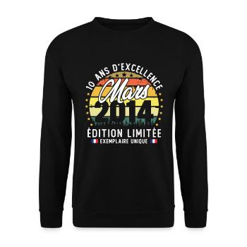 Mars 2014 Vintage Cadeau Anniversaire 10 Ans - Sweat-shirt Unisexe - noir - Devant - Alina (178cm) & Michal (187cm)
