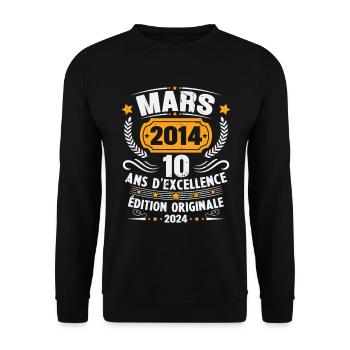 Vintage Mars 2014 Cadeau D'anniversaire 10 Ans - Sweat-shirt Unisexe - noir - Devant - Alina (178cm) & Michal (187cm)