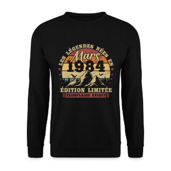 Vintage March 1984 Retro Birthday Gift - Unisex Sweatshirt - black - Front - Alina (178cm) & Michal (187cm)