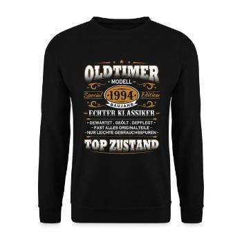 Oldtimer Baujahr 1994 Jahrgang Geburtstag Geschenk - Unisex Pullover - Schwarz - Vorne - Alina (178cm) & Michal (187cm)