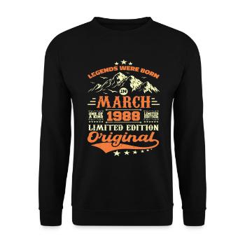 Cadeau D'anniversaire Nées En Mars 1988 Vintage - Sweat-shirt Unisexe - noir - Devant - Alina (178cm) & Michal (187cm)