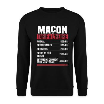 Maçon tarif à l'heure idée cadeau humour - Sweat-shirt Unisexe - noir - Devant - Alina (178cm) & Michal (187cm)