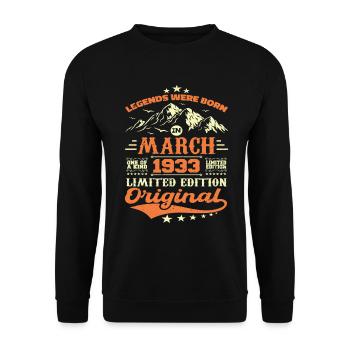 Cadeau D'anniversaire Nées En Mars 1933 Vintage - Sweat-shirt Unisexe - noir - Devant - Alina (178cm) & Michal (187cm)