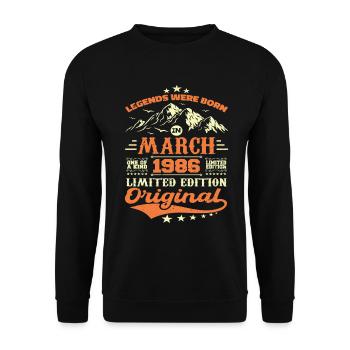 Cadeau D'anniversaire Nées En Mars 1986 Vintage - Sweat-shirt Unisexe - noir - Devant - Alina (178cm) & Michal (187cm)