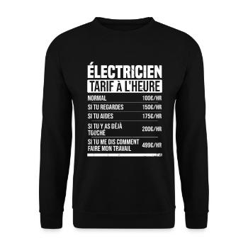 Elektriker Stundensatz Geschenkidee Humor - Unisex Pullover - Schwarz - Vorne - Alina (178cm) & Michal (187cm)