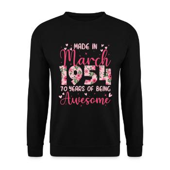 Mars 1954 Cadeau Anniversaire 70 Ans Pour Femme - Sweat-shirt Unisexe - noir - Devant - Alina (178cm) & Michal (187cm)