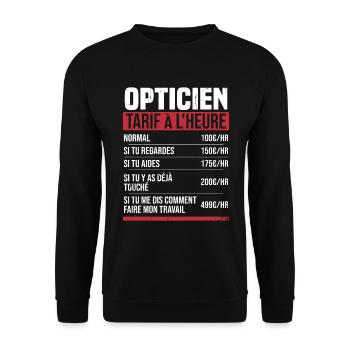 Opticien tarif à l'heure idée cadeau humour - Sweat-shirt Unisexe - noir - Devant - Alina (178cm) & Michal (187cm)