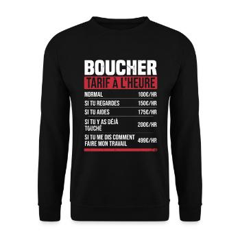 Metzger Stundensatz Humor Geschenkidee - Unisex Pullover - Schwarz - Vorne - Alina (178cm) & Michal (187cm)