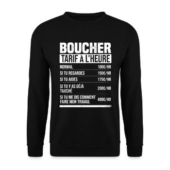Metzger Stundensatz Humor Geschenkidee - Unisex Pullover - Schwarz - Vorne - Alina (178cm) & Michal (187cm)