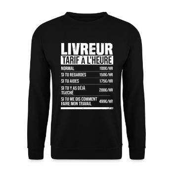 Livreur tarif à l'heure idée cadeau humour - Sweat-shirt Unisexe - noir - Devant - Alina (178cm) & Michal (187cm)