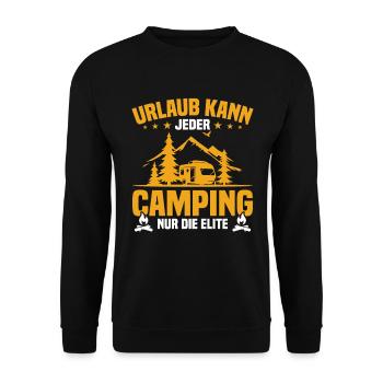 Urlaub Kann Jeder Camping nur Die Elite - Unisex Pullover - Schwarz - Vorne - Alina (178cm) & Michal (187cm)
