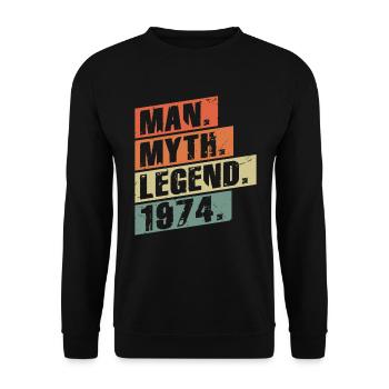 Vintage Born 1974 Man Myth Legend - Unisex Sweatshirt - black - Front - Alina (178cm) & Michal (187cm)
