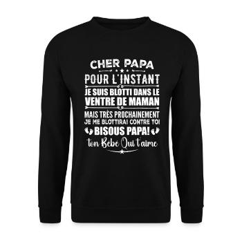 Originelle Schwangerschaftsanzeige für werdende Väter - Unisex Pullover - Schwarz - Vorne - Alina (178cm) & Michal (187cm)