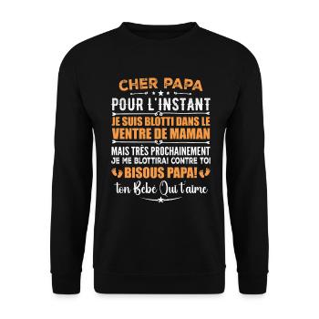 Originelle Schwangerschaftsanzeige für werdende Väter - Unisex Pullover - Schwarz - Vorne - Alina (178cm) & Michal (187cm)