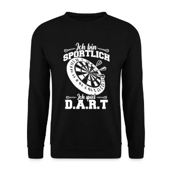 Ich bin sportlich Ich Spiel Darts - Unisex Pullover - Schwarz - Vorne - Alina (178cm) & Michal (187cm)