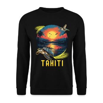 Tahiti Polynésie Française Tortue Soleil - Sweat-shirt Unisexe - noir - Devant - Alina (178cm) & Michal (187cm)