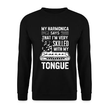Harmonica Playing Gift - Unisex Sweatshirt - black - Front - Alina (178cm) & Michal (187cm)
