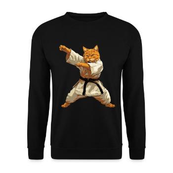 Katzen Aikido Kampfsport Geschenk - Unisex Pullover - Schwarz - Vorne - Alina (178cm) & Michal (187cm)