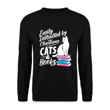 Katze Chartreux Geschenk - Unisex Pullover - Schwarz - Vorne - Alina (178cm) & Michal (187cm)