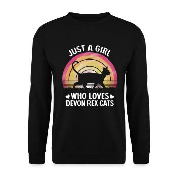 Katze Devon Rex Geschenk - Unisex Pullover - Schwarz - Vorne - Alina (178cm) & Michal (187cm)