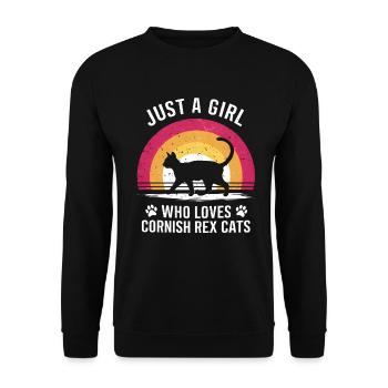 Katze Cornish Rex Geschenk - Unisex Pullover - Schwarz - Vorne - Alina (178cm) & Michal (187cm)