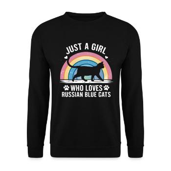 Katze Russisch Blau Geschenk - Unisex Pullover - Schwarz - Vorne - Alina (178cm) & Michal (187cm)