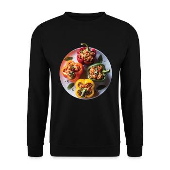 Paprika Geschenk - Unisex Pullover - Schwarz - Vorne - Alina (178cm) & Michal (187cm)