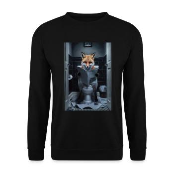 Fuchs Toilette lesen Zeitung Geschenk - Unisex Pullover - Schwarz - Vorne - Alina (178cm) & Michal (187cm)