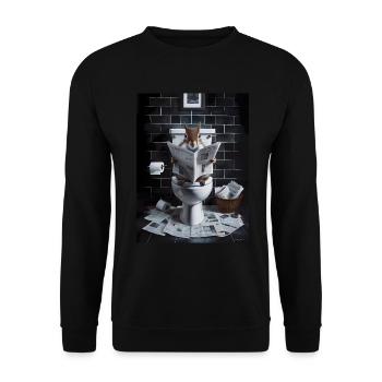 Eichhörnchen Toilette Zeitung lesen Geschenk - Unisex Pullover - Schwarz - Vorne - Alina (178cm) & Michal (187cm)