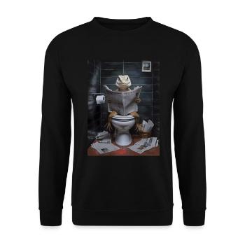 Eidechse Toilette Zeitung lesen Geschenk - Unisex Pullover - Schwarz - Vorne - Alina (178cm) & Michal (187cm)